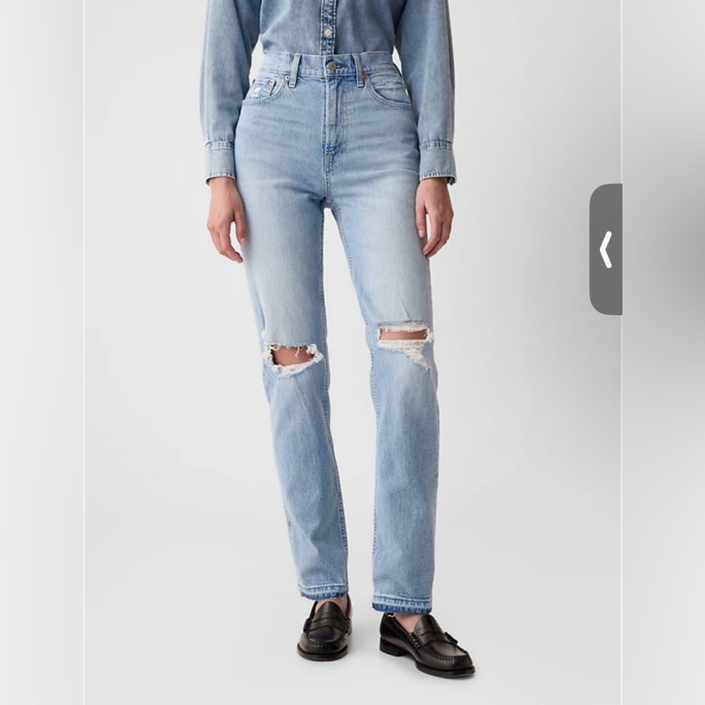 GAP Jeans Cheeky Straight High Rise Light‎ blue Wash Distressed Woman's 30